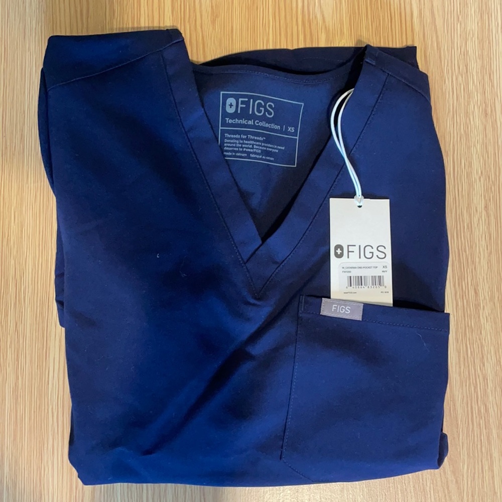Figs Navy Blue Scrub Top Catarina One Pocket